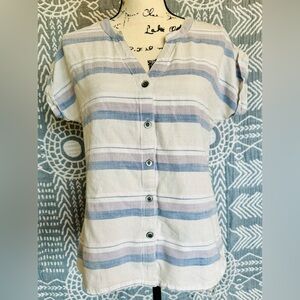 Aventura Striped Button-Up Blouse - Cream and Blue
